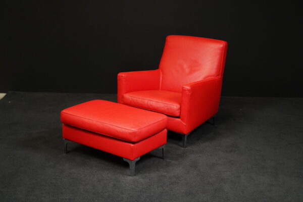 Saba Italia Sessel mit Fußhocker Leder Chrom