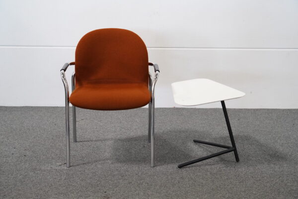 2er Set Stuhl Stoff Rot und Beistelltisch Kunststoff Weiß