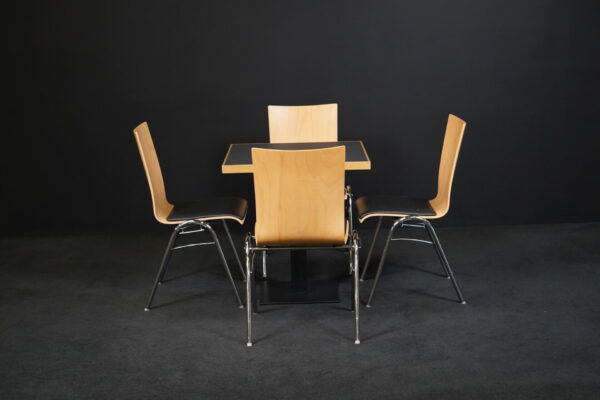 Set 1x Tisch & 4 Stühle Hiller Holz / Leder Schwarz