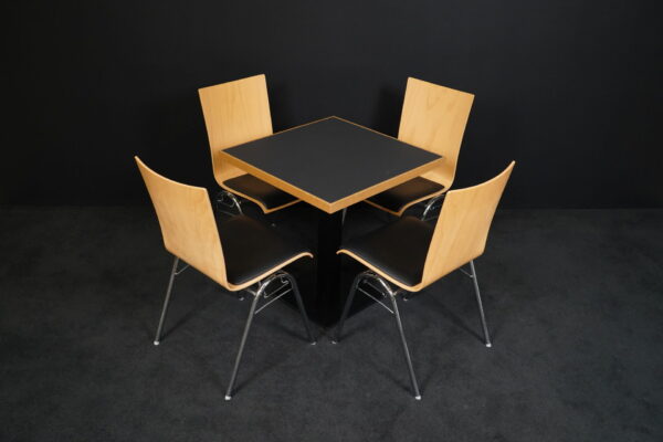 Set 1x Tisch & 4 Stühle Hiller Holz / Leder Schwarz