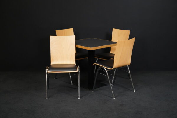 Set 1x Tisch & 4 Stühle Hiller Holz / Leder Schwarz