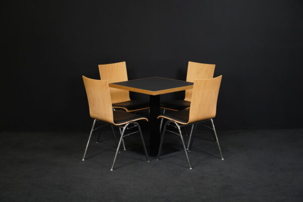 Set 1x Tisch & 4 Stühle Hiller Holz / Leder Schwarz