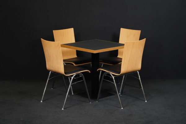Set 1x Tisch & 4 Stühle Hiller Holz / Leder Schwarz