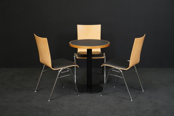 Set 1x Tisch & 3 Stühle Hiller Holz / Leder Schwarz