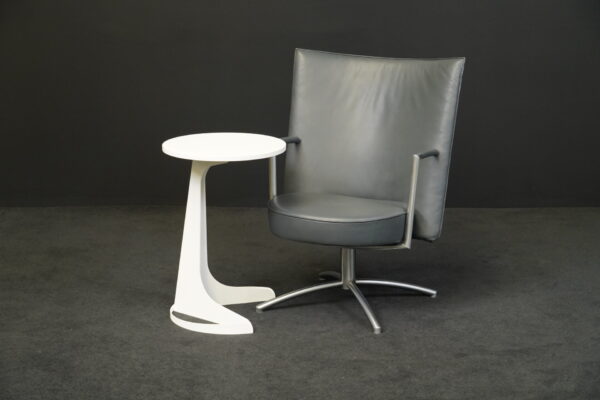 2er Set EJ70 Sessel Partner Leder Schwarz & Beistelltisch Weiß