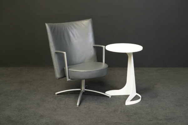 2er Set EJ70 Sessel Partner Leder Schwarz & Beistelltisch Weiß