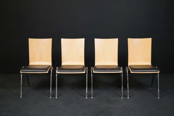 4er Set Hiller Konferenzstühle Holz / Leder Schwarz
