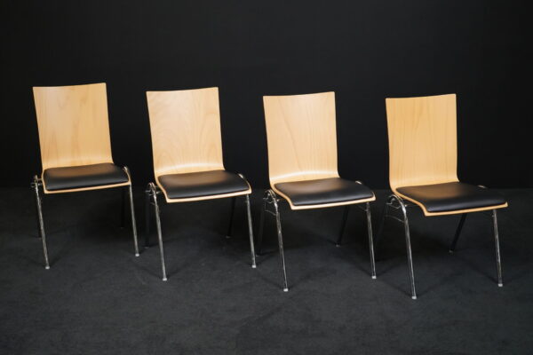 4er Set Hiller Konferenzstühle Holz / Leder Schwarz