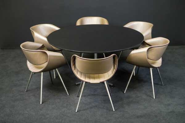 USM Kitos Tisch + 6x Züco Besucherstühle Little Perillo Leder Beige