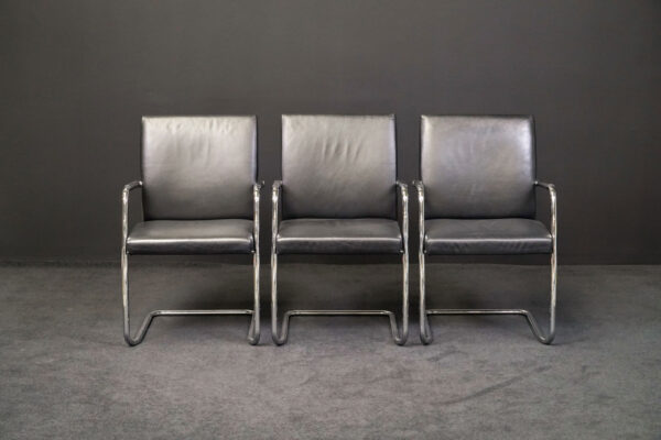 Spiegels 3er Set Besucherstühle Leder Schwarz