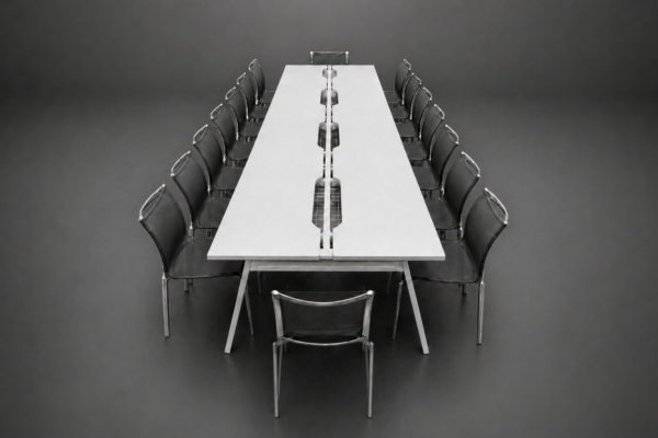 Haworth Konferenztisch + 16x Alias Frame Netz Schwarz