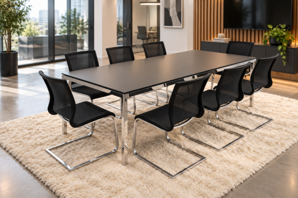 Schwarzer Konferenztisch + 8x Team 7 Magnum