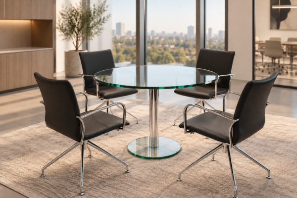 Konferenztisch aus Glas + 4x Actiu Ikara