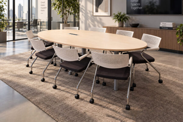 Konferenztisch inkl. Steckdosen + 8x Vitra VisaRoll